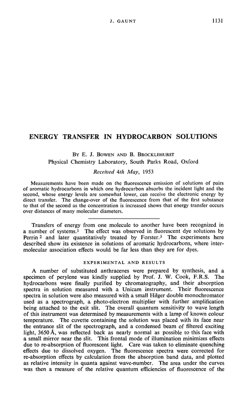 Energy transfer in hydrocarbon solutions