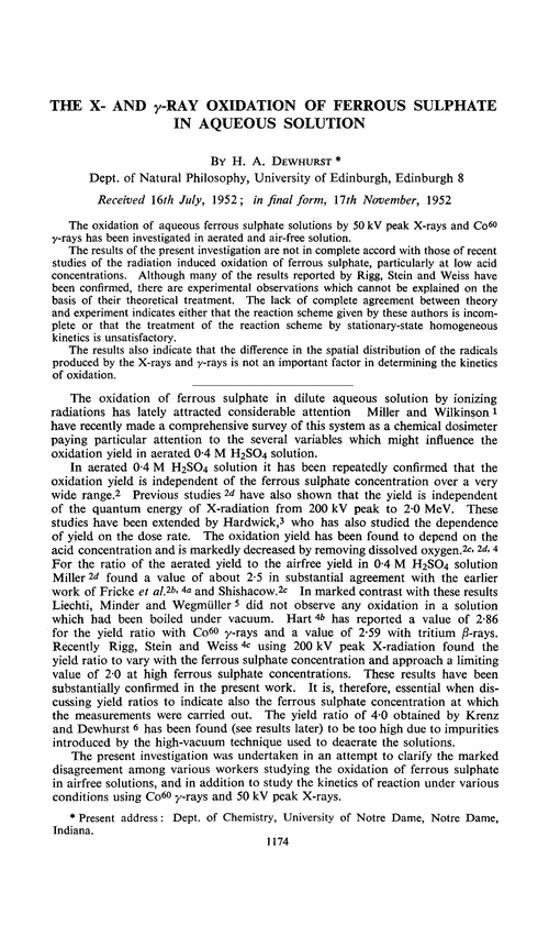 The X- and γ-ray oxidation of ferrous sulphate in aqueous solution