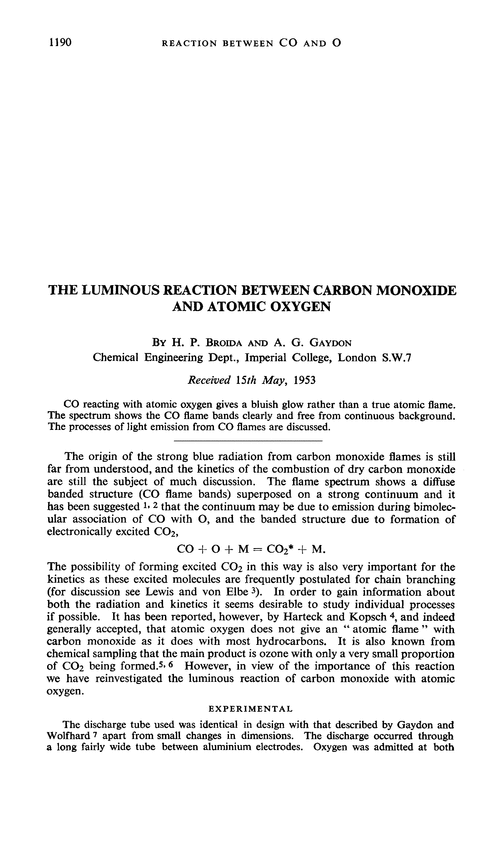 The luminous reaction between carbon monoxide and atomic oxygen