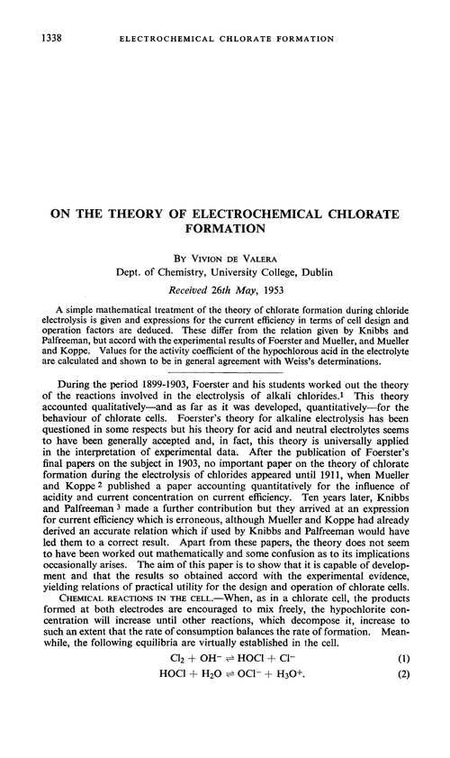 On the theory of electrochemical chlorate formation