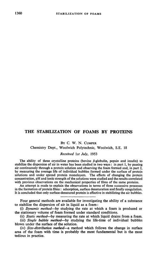 The stabilization of foams by proteins