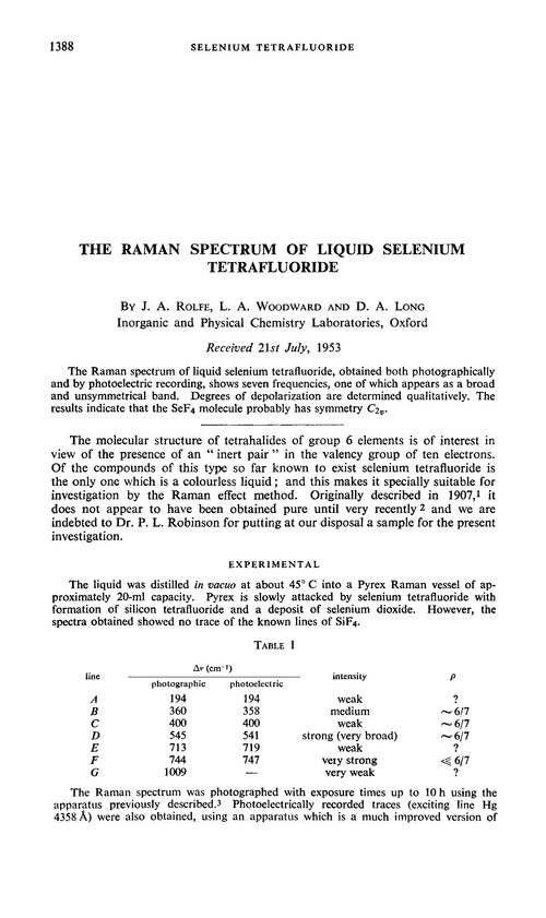 The Raman spectrum of liquid selenium tetrafluoride