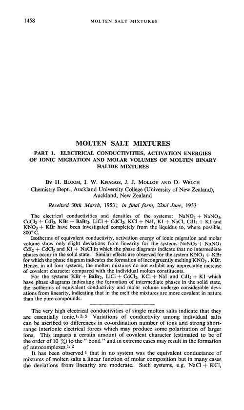 Molten salt mixtures. Part 1. Electrical conductivities, activation energies of ionic migration and molar volumes of molten binary halide mixtures