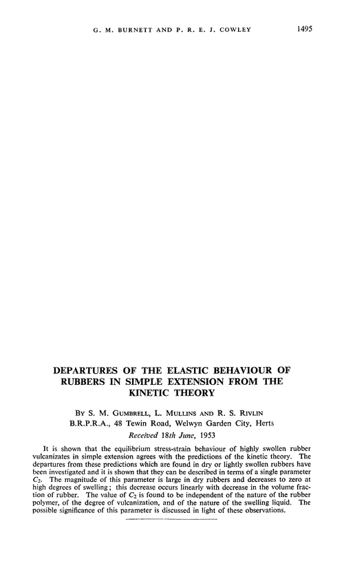 Departures of the elastic behaviour of rubbers in simple extension from the kinetic theory