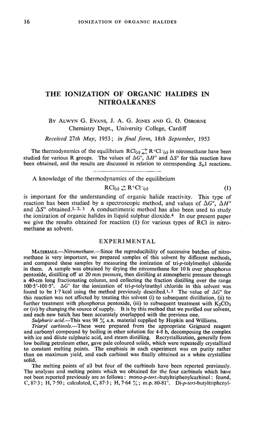 The ionization of organic halides in nitroalkanes