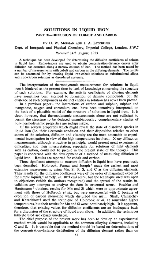 Solutions in liquid iron. Part 3:—Diffusion of cobalt and carbon