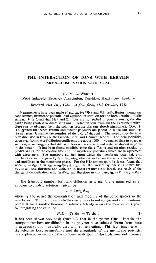 The interaction of ions with keratin. Part 2.—Combination with a salt