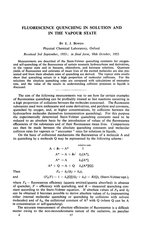 Fluorescence quenching in solution and in the vapour state