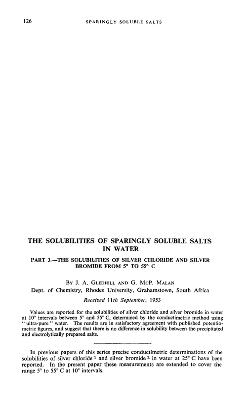 The solubilities of sparingly soluble salts in water. Part 3.—The solubilities of silver chloride and silver bromide from 5° to 55° C