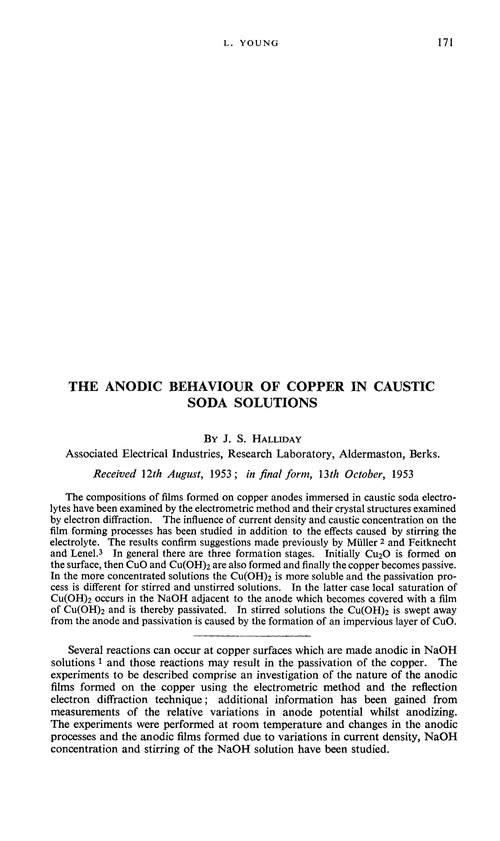 The anodic behaviour of copper in caustic soda solutions