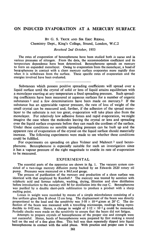 On induced evaporation at a mercury surface