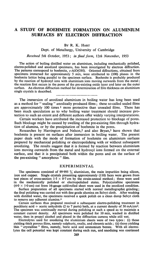 A study of boehmite formation on aluminium surfaces by electron diffraction