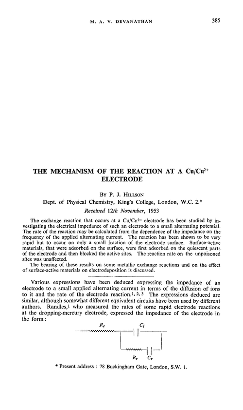 The mechanism of the reaction at a Cu/Cu2+ electrode