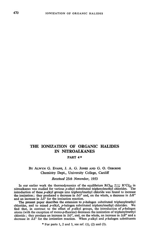 The ionization of organic halides in nitroalkanes. Part 4