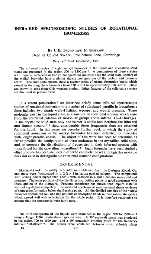Infra-red spectroscopic studies of rotational isomerism. Part 2.—The n-alkyl bromides