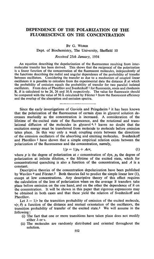 Dependence of the polarization of the fluorescence on the concentration