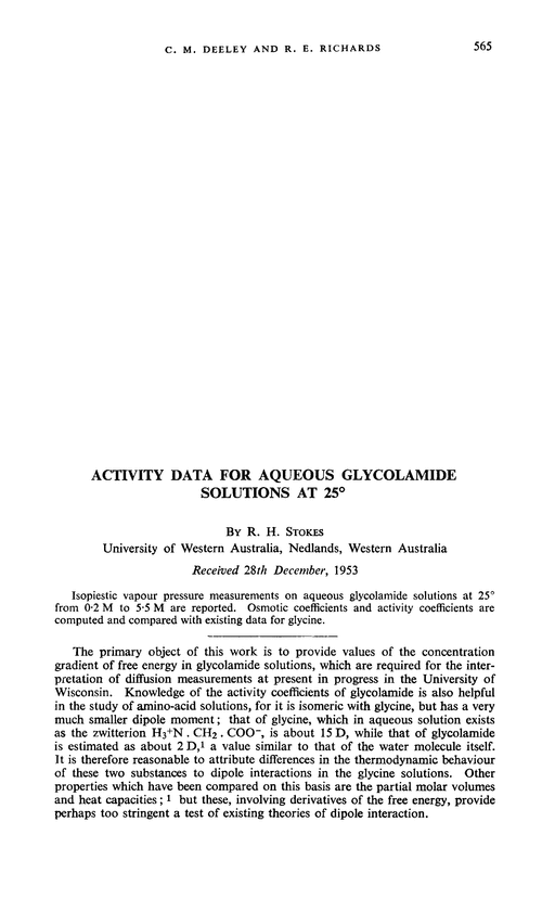 Activity data for aqueous glycolamide solutions at 25°