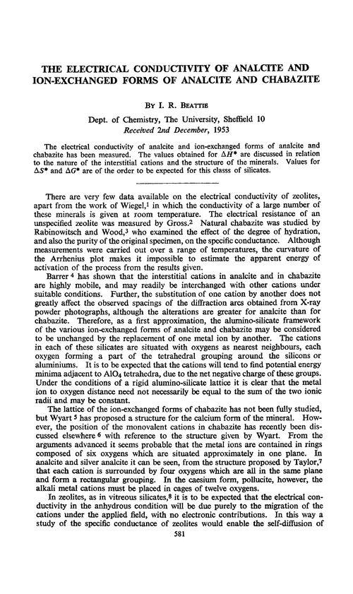 The electrical conductivity of analcite and ion-exchanged forms of analcite and chabazite
