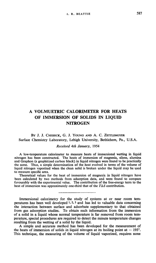 A volmuetric calorimeter for heats of immersion of solids in liquid nitrogen
