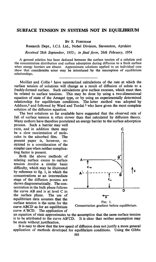 Surface tension in systems not in equilibrium