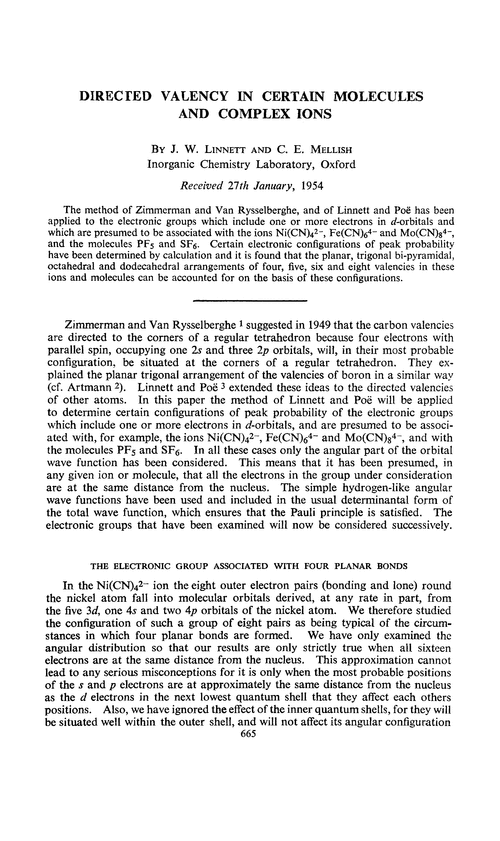 Directed valency in certain molecules and complex ions