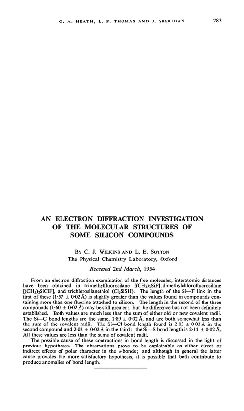 An electron diffraction investigation of the molecular structures of some silicon compounds