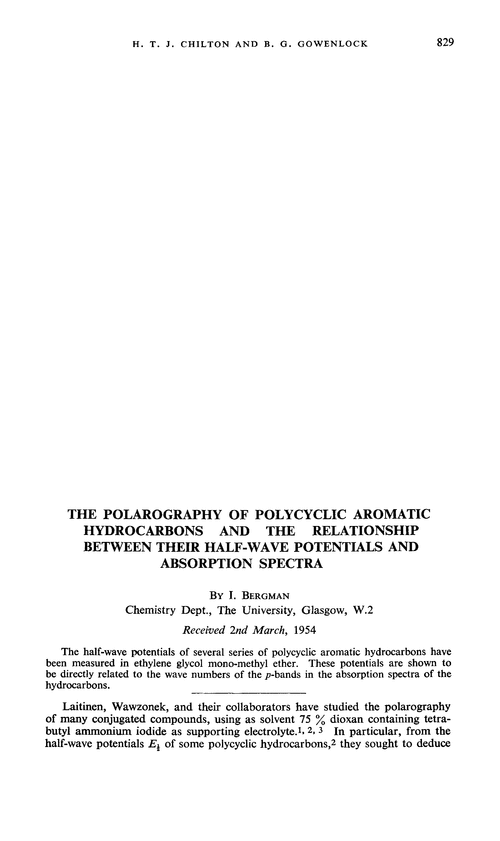 The polarography of polycyclic aromatic hydrocarbons and the relationship between their half-wave potentials and absorption spectra