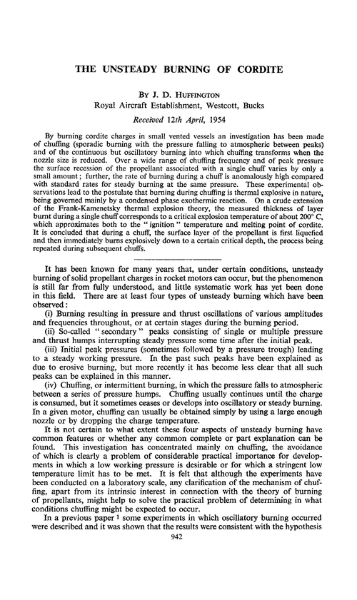 The unsteady burning of cordite