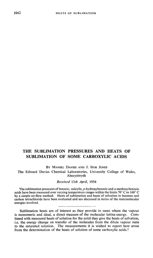 The sublimation pressures and heats of sublimation of some carboxylic acids