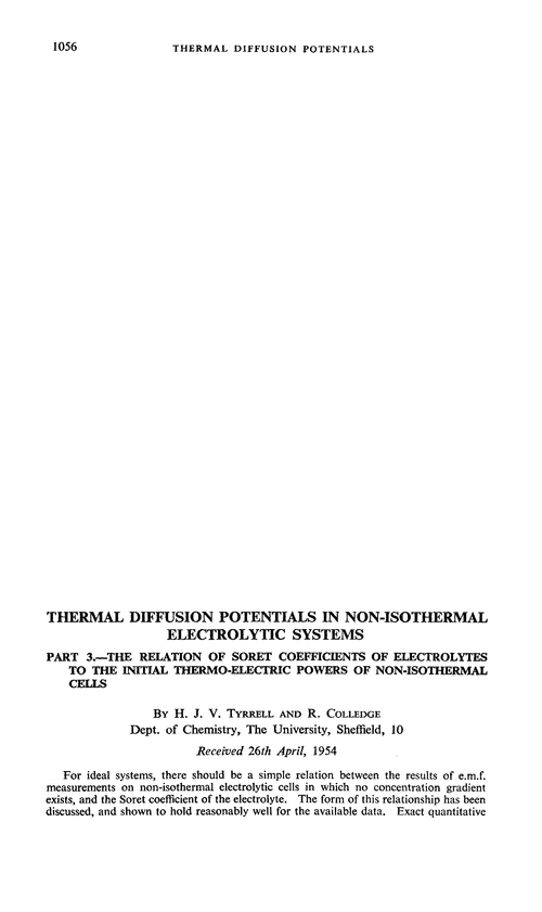 Thermal diffusion potentials in non-isothermal electrolytic systems. Part 3.—The relation of Soret Coefficients of electrolytes to the initial thermo-electric powers of non-isothermal cells