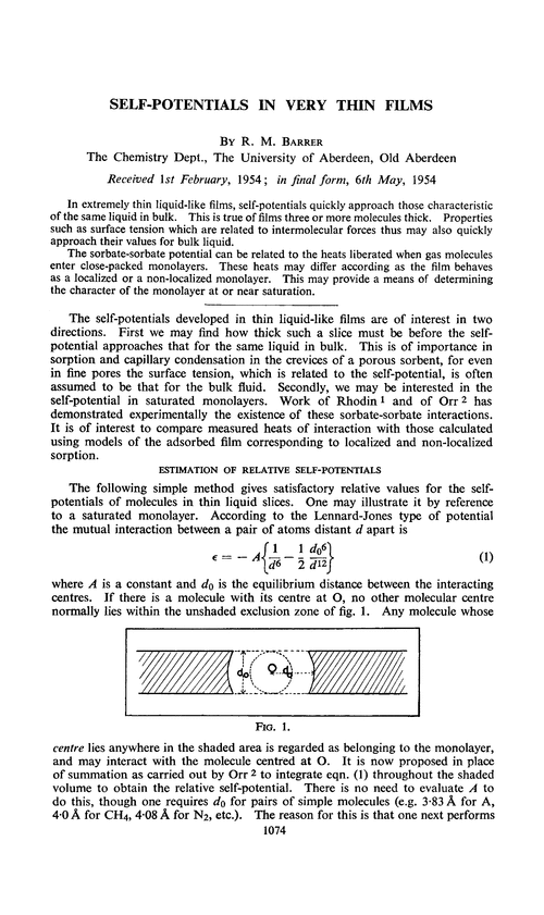 Self-potentials in very thin films