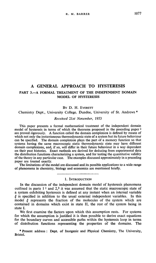A general approach to hysteresis. Part 3.—A formal treatment of the independent domain model of hysteresis