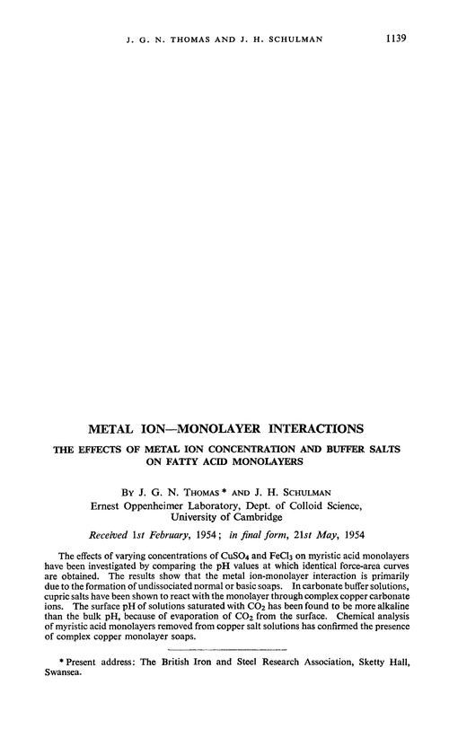 Metal ion—monolayer interactions. The effects of metal ion concentration and buffer salts on fatty acid monolayers