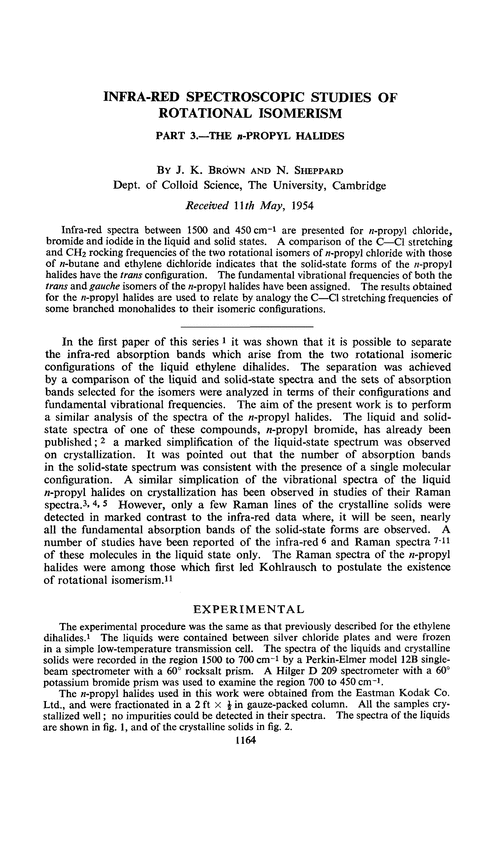 Infra-red spectroscopic studies of rotational isomerism. Part 3.—The n-propyl halides