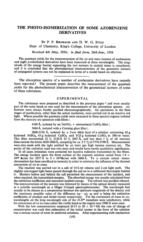 The photo-isomerization of some azobenzene derivatives