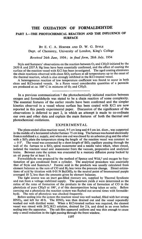 The oxidation of formaldehyde. Part 1.—The photochemical reaction and the influence of surface