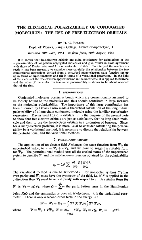 The electrical polarizability of conjugated molecules: the use of free-electron orbitals