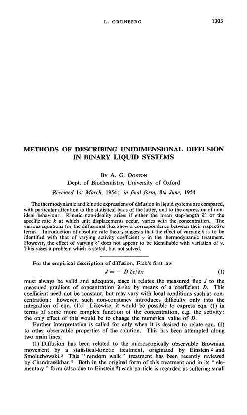 Methods of describing unidimensional diffusion in binary liquid systems