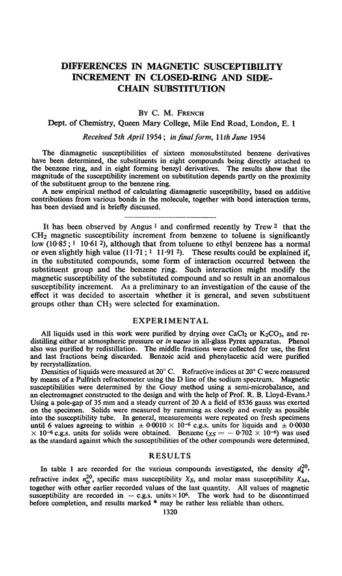 Differences in magnetic susceptibility increment in closed-ring and side-chain substitution