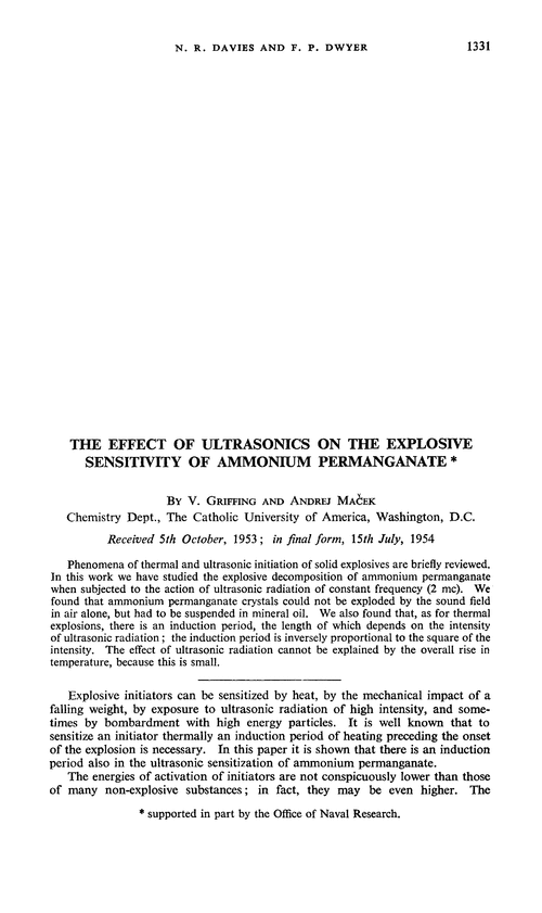 The effect of ultrasonics on the explosive sensitivity of ammonium permanganate