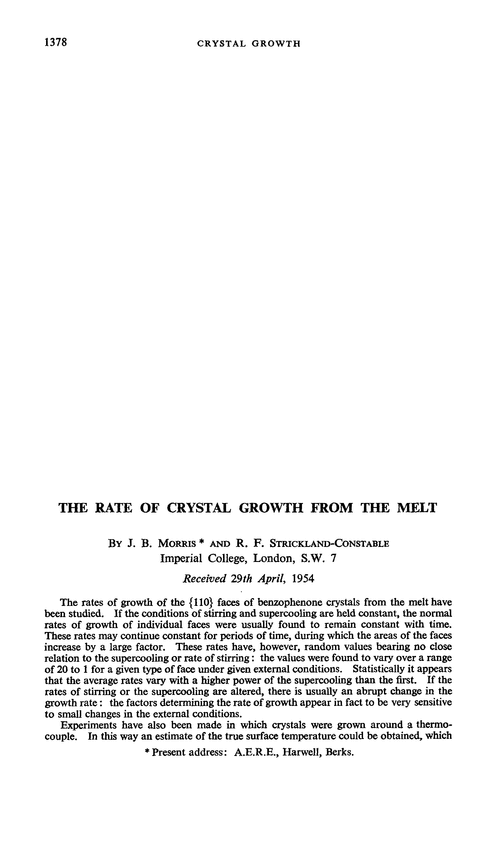 The rate of crystal growth from the melt