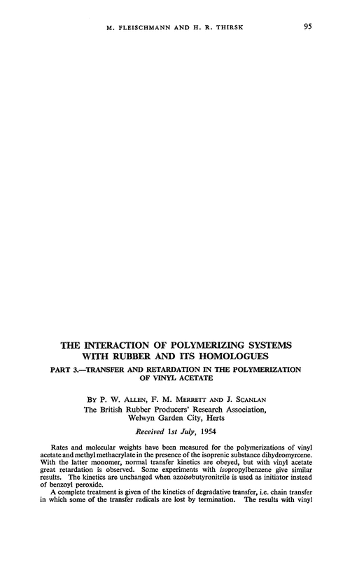 The interaction of polymerizing systems with rubber and its homologues. Part 3.—Transfer and retardation in the polymerization of vinyl acetate