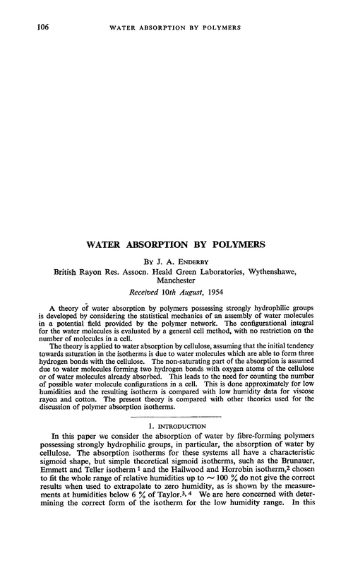 Water absorption by polymers
