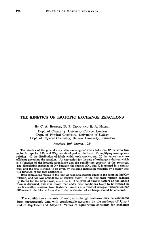 The kinetics of isotopic exchange reactions