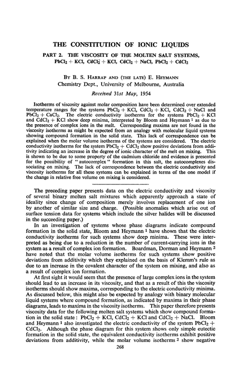 The constitution of ionic liquids. Part 2. The viscosity of the molten salt systems, PbCl2+ KCl, CdCl2+ KCl, CdCl2+ NaCl, PbCl2+ CdCl2