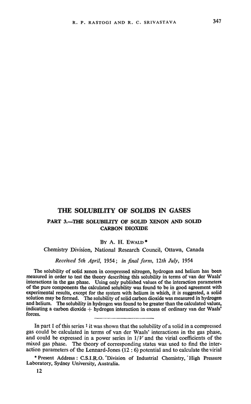 The solubility of solids in gases. Part 3.—The solubility of solid xenon and solid carbon dioxide