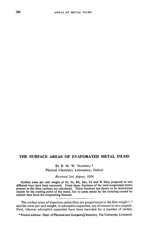 The surface areas of evaporated metal films