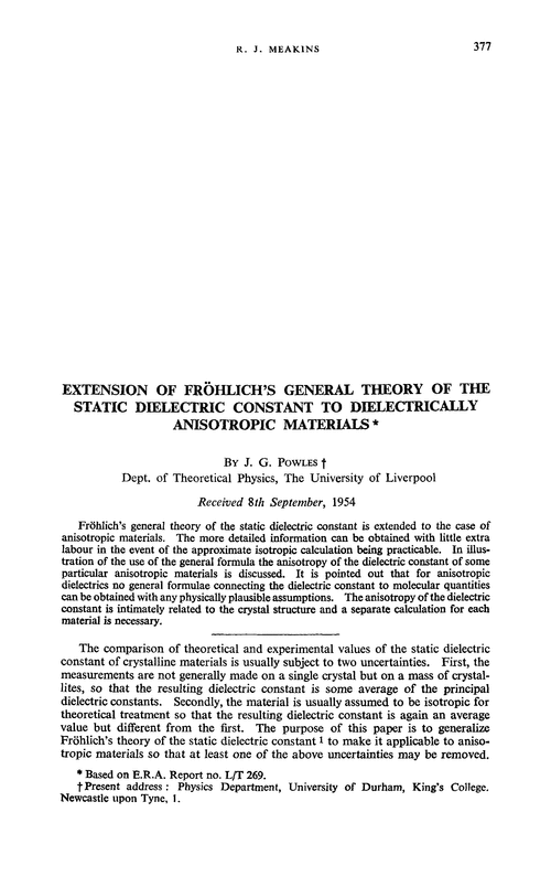 Extension of Fröhlich's general theory of the static dielectric constant to dielectrically anisotropic materials