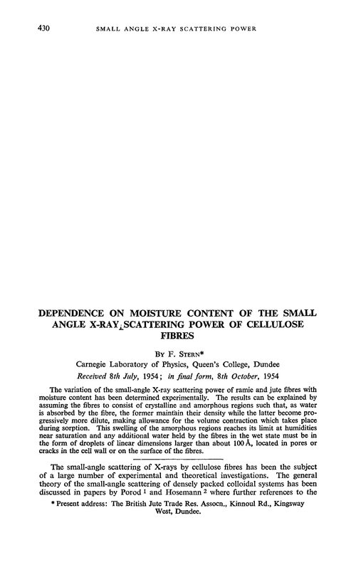 Dependence on moisture content of the small angle X-ray scattering power of cellulose fibres