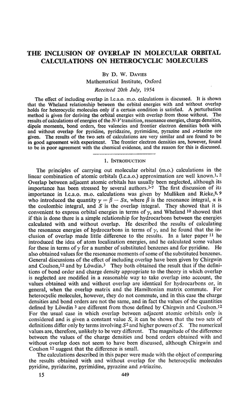 The inclusion of overlap in molecular orbital calculations on heterocyclic molecules